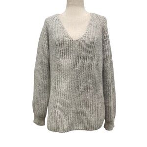 Ali Golden V-Neck Pullover Long Sleeve Gray White Melange Sweater Size One Size